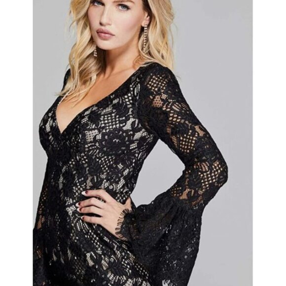 NWT Marciano Women's Black Nylon Enchant Lace Long Sleeve Dress Size Large 1750 - Picture 6 of 15